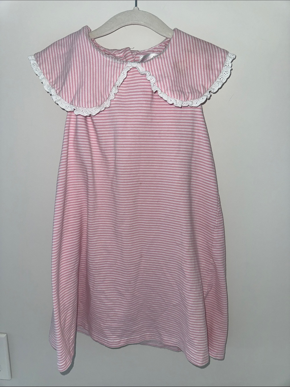Girls Pink Striped Nightgown with Lace-Trim Collar